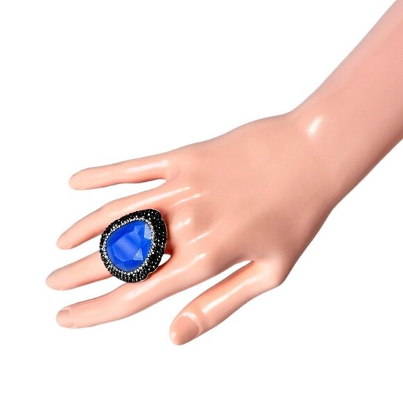 NEW ZSA ZSA Cocktail Ring Blue Cat's Eye Swarovski Adjustable Sterling Silver - Picture 5 of 10